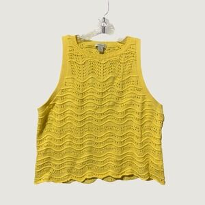 Sundance Yellow Cotton Pointelle Knit Sleeveless Sweater Crop Tank Petite Large